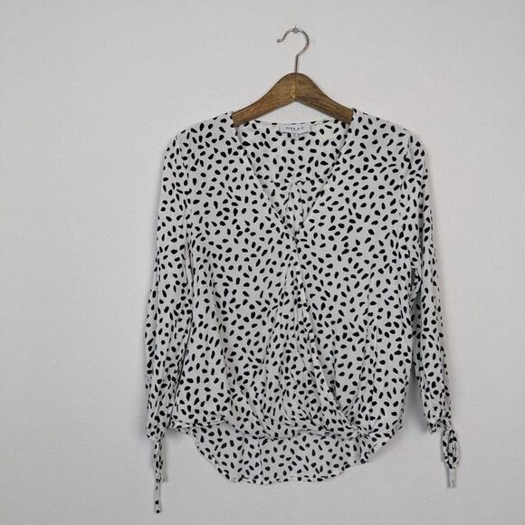 Gilli White & Black Spotted Arm Tie V-Neck Blouse Size M - Picture 3 of 7
